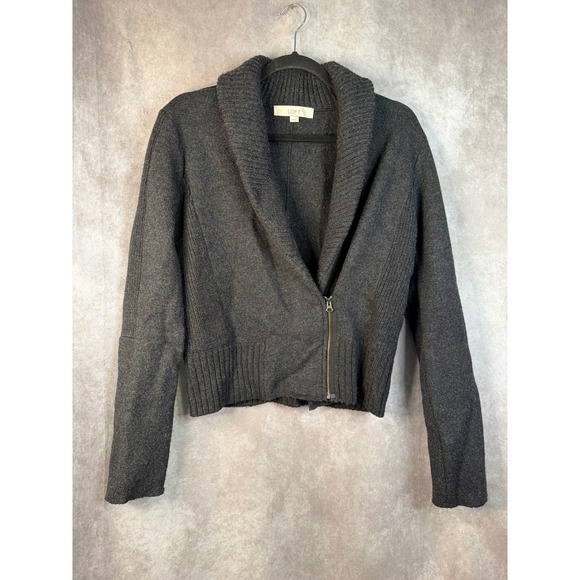Ann Taylor Loft Sweaters - Ann Taylor Loft Women's Gray Merino Wool Zipper Shawl Collar Cropped Cardigan  M